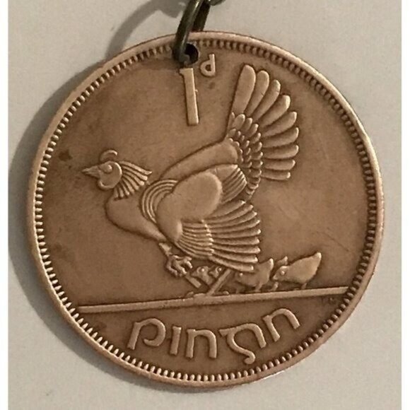 1952 Lucky Ireland Harp Bird Coin Keychain Circulated Real Great Gift 🎁 - Picture 2 of 4